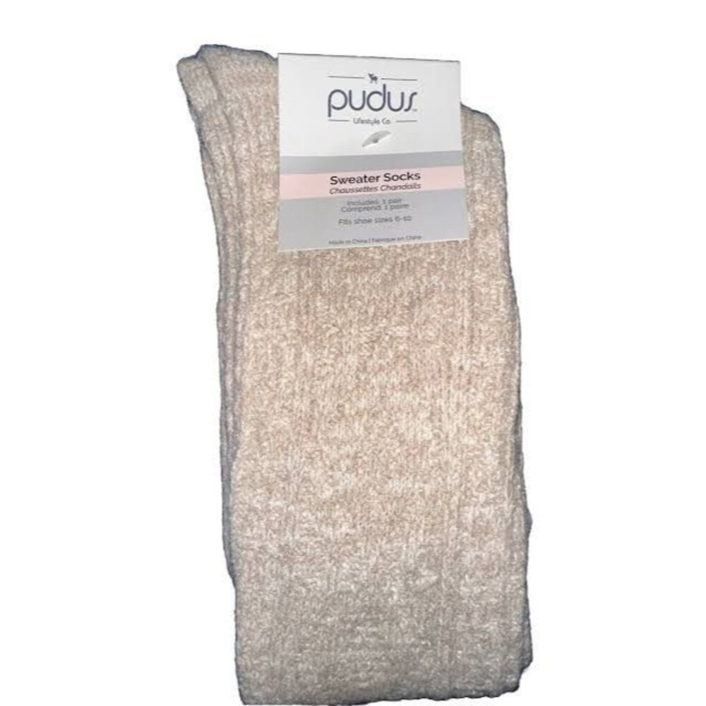 Pudus Womens Sweater Socks Size 6-10 Oatmeal Beige Over The Knee New